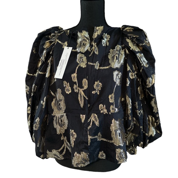 Express Limited Edition Black and Gold Floral Top, Size Small - Picture 3 of 6